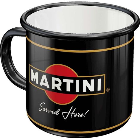 Tasse rétro en émail, Martini - Served Here – Idée de cadeau pour amateurs de cocktails, Mug de camping, Design vintage, 360 ml (1/5)