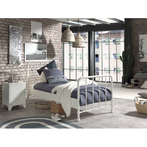 Pack - Lit & Table de Chevet "Bronxx" 90X200cm Blanc