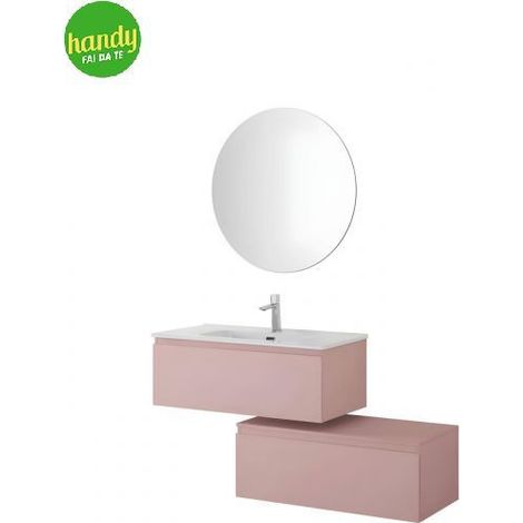 Composizione bagno sospesa separata Light Feridras 90 cm rosa opaco