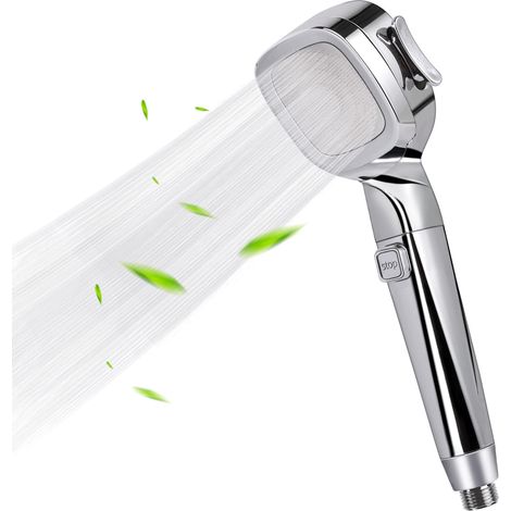 Hochdruck-Duschkopf mit integriertem Filter, 4 Strahlarten und Pausentaste (Dusche ohne Schlauch) (Chrom) - AquaForge