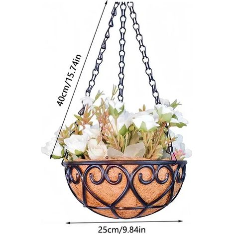 Pot suspendu rond créatif en noix de coco (25 cm) avec chaîne, plante verte, plante araignée, décoration intérieure (1/4)