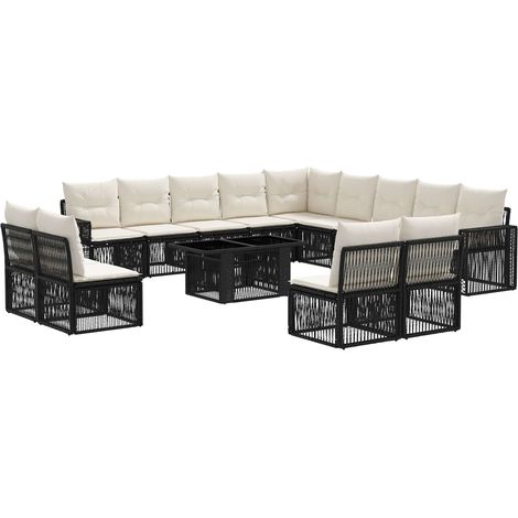 Set Divano da Giardino 14 pz Nero e Bianco Crema polyrattan vidaXL (1/5)