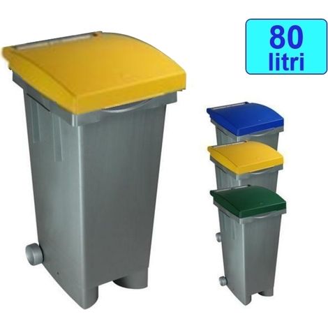 Cassonetto/Pattumiera/Contenitore/Bidone per raccolta rifiuti uso esterno 80lt Grigio/Giallo