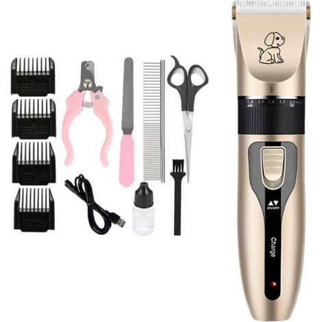 Tondeuse Pour Chiens et Chats, 4 Peignes Interchangeables, Réglage sur 5 Niveaux, Batterie Rechargeable, Tondeuse Silencieuse, Tondeuse (1/4)