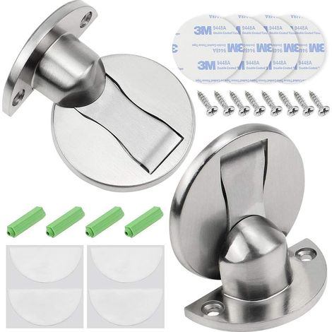 Butée De Porte Magnétique - Hauteur Base 4 mm - Adaptée Écart Sol Porte 5 à 12 mm - Fixation Adhésif 3M Et Vis Cachées - Lot De 2 (1/5)