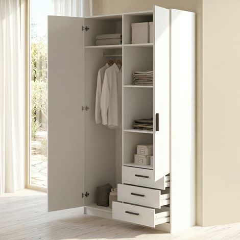 Dmora - Armario 2 puertas Mare, Muebles de dormitorio, Vestidor, Armario de ropa, 99x50 h200 cm, Blanco (1/5)