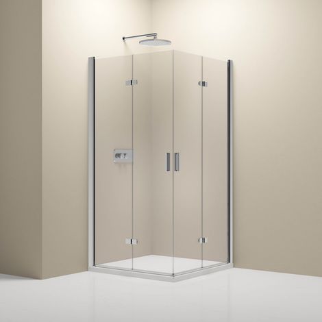 Bernstein – Douche d'angle NT213 90 cm – Verre de sécurité ESG 8 mm – Porte pliante avec mécanisme de montée – Installation au sol ou avec receveur