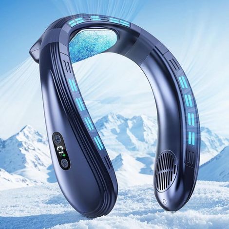 Ventilatore da collo portatile, 2 in 1, ideale per esterni, ufficio e viaggi (blu scuro, K019) (1/5)
