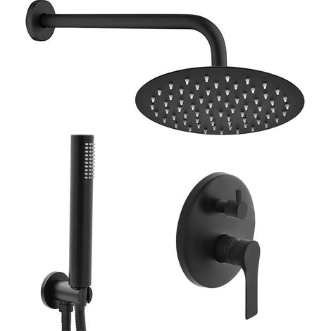 Set doccia nero opaco completo di soffione tondo 20 cm, kit doccetta e miscelatore (1/5)
