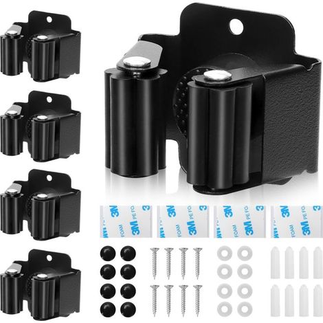 4-teiliger Wandbesenhalter aus Edelstahl, selbstklebend, ohne Bohren, für Küche, Bad, Garten, Garage und Büro (1/5)