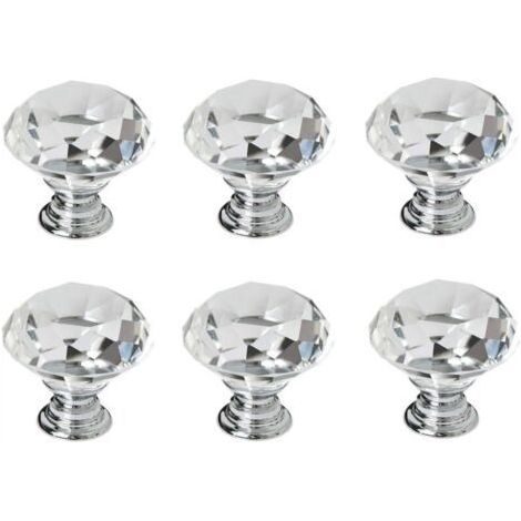 6 tiradores de cristal, tiradores de puerta de armario y cajón de cristal de diamante de 30 mm, tiradores de puerta de vidrio para cocina, armarios de almacenamiento y tocadores para cocinas doméstica (1/3)