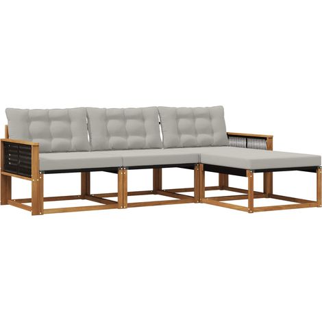 Set di divani da esterno 4 pz Salotto da Giardino Naturale e Grigio Chiaro (1/5)