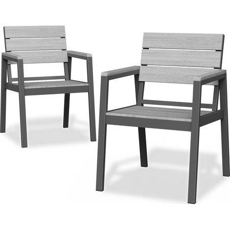 Chaise de Jardin Extérieur en Aluminium Aspect Bois - Antirouille, Facile à Nettoyer et Imputrescible, Charge Maximale 160kg, pour Jardin, Cour, Balcon (1/5)