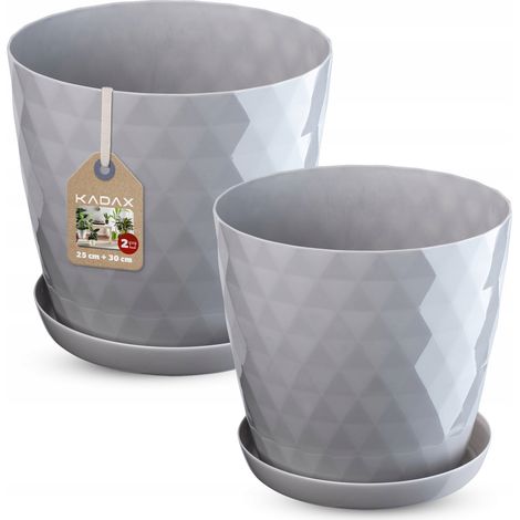 KADAX Blumentopf Set mit Untersetzer, aus Kunststoff, 25 cm + 30 cm, Grau