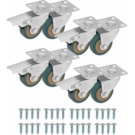 Ruedas giratorias para muebles (paquete de 8) - Rueda para muebles de 50 mm con ruedas de goma, tornillos, frenos y placas de metal - Ruedas para muebles, carros y uso industrial (1/4)