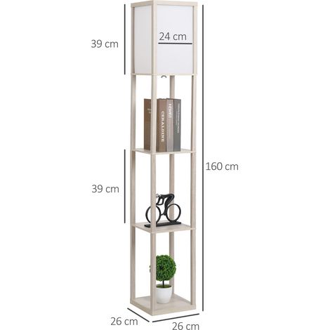 Lampadaire avec étagères, en bois, 26 x 26 x 160 cm, pour salon/chambre (ampoule non incluse) (1/5)