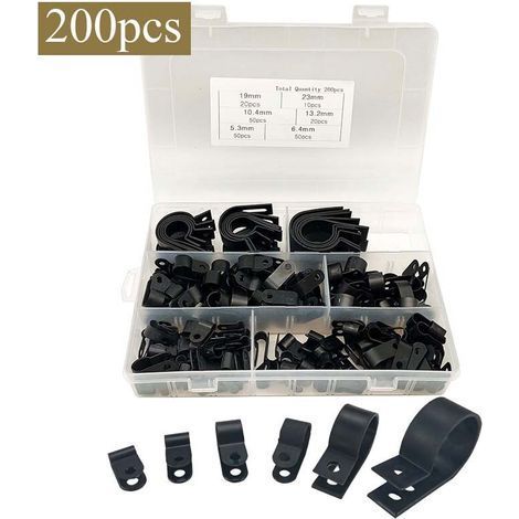 200 attaches de câble en nylon en forme de R, clips de câble en plastique, colliers de serrage en forme de P