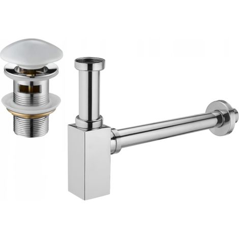Mexen quadratischer Waschbecken-Halbsiphon mit Keramik-Klick-Klack, mit Überlauf, Chrom/Weiß - 79920 (1/3)