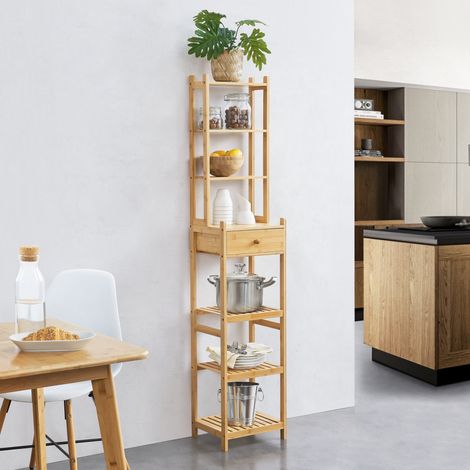 Standregal Siilinjärvi aus Bambus 163 x 33 x 28 cm bis 5 kg Natur [en.casa]