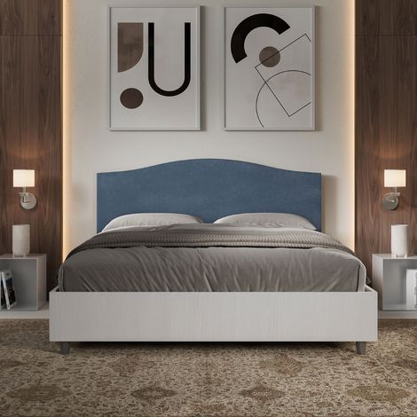 Letto contenitore da 160x190 in legno bianco e testata in microfibra blu Grace (1/5)