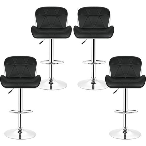 Aqrau Lot de 4 Tabourets De Bar avec Dossier Hauteur Reglable 62cm - 82cm en Simili PU et PVC Noir/Blanc (1/5)