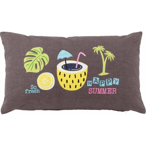 Coussin Déco "Happy Place" 30x50cm Taupe