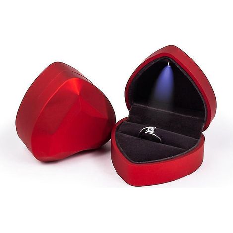 Herzförmige LED-Ringbox mit Präsentationsständer und rotem Samt-Schmuckkästchen (1/5)