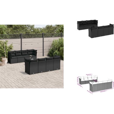 9-tlg. Garten-Sofagarnitur mit Kissen Schwarz Poly Rattan - Gartenmöbel - Outdoor Möbel - Rattan Gartenset - Lounge Set - Esstisch (1/3)