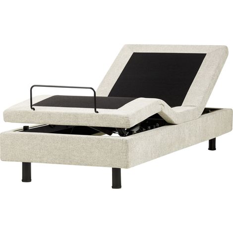 Lit Réglable Moderne en Tissu Électrique 90 x 200 cm Ajustable avec Télécommande sans Tête de Lit Beige Duke II