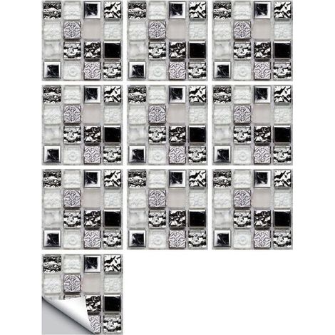 Stickers carrelage Retro-Mosaik Carreaux Autocollant Mural Auto-adhésif Imperméable Amovible Décorative pour Salle de Bains et Cuisine Carreaux 15cmX15cmX10pcs (1/4)