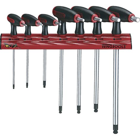 Jeu de clés Allen manche T 7 pcs sur support mural Teng Tools WRHEX07