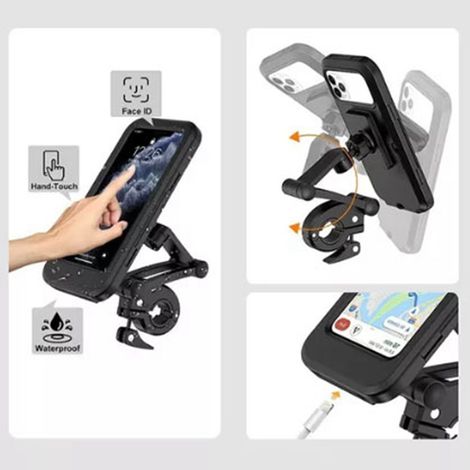 Support téléphone moto étanche, écran tactile TPU haute sensibilité, support guidon vélo 360° rotation, navigation GPS, fixation robuste (1/5)