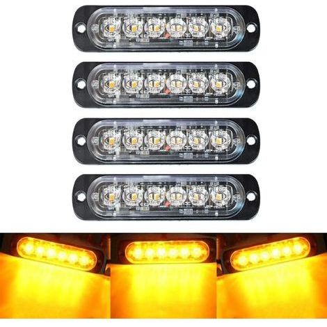 Feu de Freinage Stroboscopique,Lampe Stroboscopique Voiture,Feux de Signalisation, Feux de Détresse Universels à 6 LED pour Voiture,Camions,Remorques,Bateau,Caravane,DC12V-24V, Ambre (1/5)