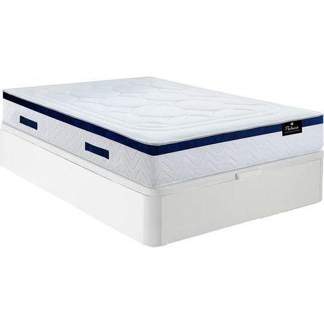 Set letto 140 x 190 cm: Rete con contenitore Bianco + Materasso ibrido molle insacchettate - MARQUIS di  PALACIO (1/5)