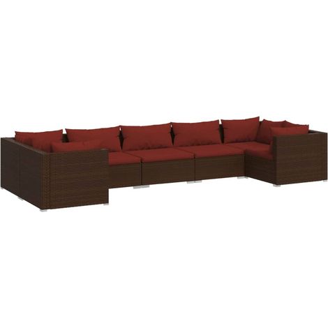 Set muebles de jardín 7 piezas y cojines ratán sintético marrón vidaXL (1/5)