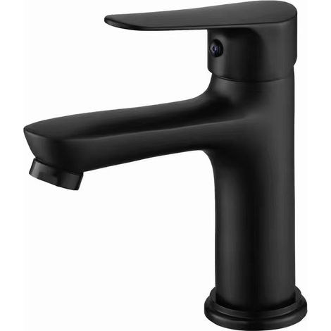All-copper single-hole basin faucet for bathroom sinks, household use, cream-colored bathroom faucet, hot and cold water, light luxury style -- Copper black Jili single-hole model