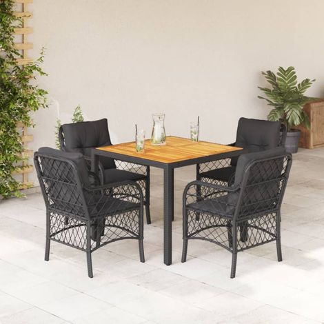 vidaXL Ensemble à manger de jardin coussins 5pcs Noir Résine tressée (1/5)