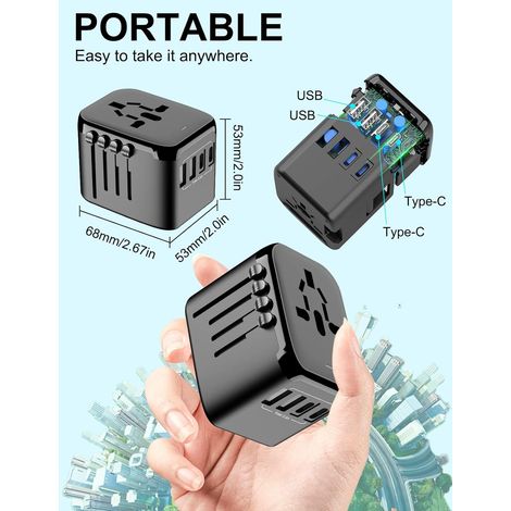 Universelles internationales PD-Wandladegerät (65 W), internationaler 3-USB-Ladeadapter und -Konverter – Hochglanzschwarz, Ladegerät für Smartphones und Tablets (1/3)