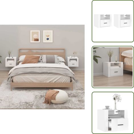 Wand-Nachttische 2 Stk. Hochglanz-Weiß 50x36x40 cm - Wand-Nachttisch - Hochglanz Weiß - Wohnzimmerdeko - Möbel Online Kaufen - Nachtschränkchen (1/5)
