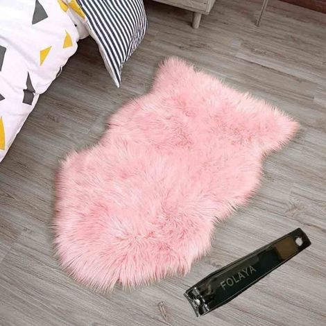 Peau de Mouton synthétique,Cozy Sensation comme véritable Laine Tapis en Fourrure synthétique, (50X 80 CM, Rose)-Ywey (1/4)
