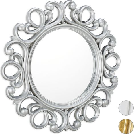 Relaxdays – Miroir mural rond décoratif 50 cm – Cadre argenté au style baroque – Fixation facile pour salon, chambre ou couloir (1/5)