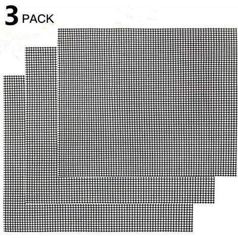 Grille de barbecue,Grille Barbecue Tapis de Cuisson Antiadhésif 3 Pièces - Feuille de Cuisson Réutilisable Résistante à la Chaleur de Gril, pour Le Barbecue D'intérieur et Extérieur (Noir, 42 (1/4)