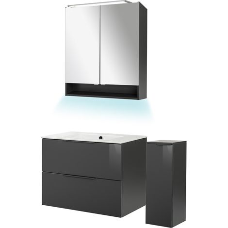 Fackelmann LUNA Badmöbel Set 5-teilig, 80 cm breit, Anthrazit, Keramik+Spiegelschrank+Midischrank"-"90259145 (1/5)
