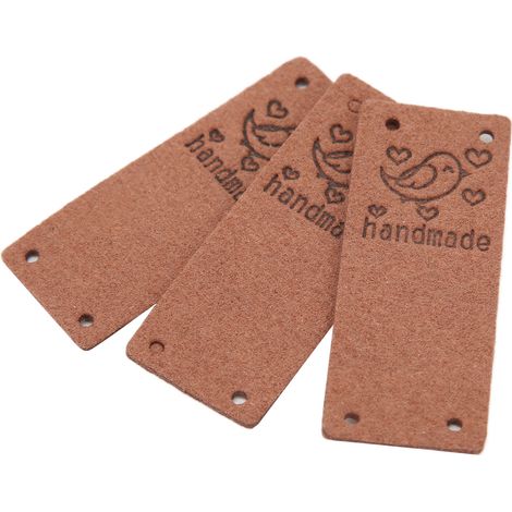 100 étiquettes en cuir PU couleur oiseau, faites main, souples, 4 trous, accessoires DIY utiles pour portefeuille et chapeau (marron foncé) (1/5)