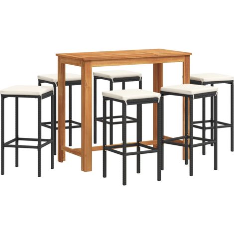 Maison Exclusive - Ensemble de bar de jardin 7 pcs noir bois massif acacia rotin