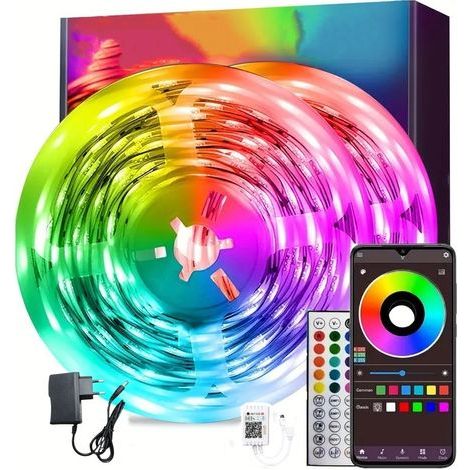 Ikodm – Ruban LED 30M multicolore – Dimmable avec télécommande et Bluetooth – Modes d'éclairage synchronisés – Pour décoration intérieure (1/5)