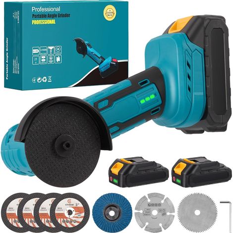 Moulin d'angle sans fil 21V avec 2 batteries 2.0Ah et disques de coupe 7pcs, moteur sans brosse de mini-moulin d'angle de 3 pouces 19000RPM, outil de moulin électrique de puissance 210W