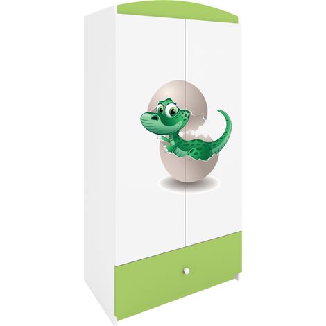 Kinderkleiderschrank mit Schublade Grün – Babydreams Klein Dino (1/5)