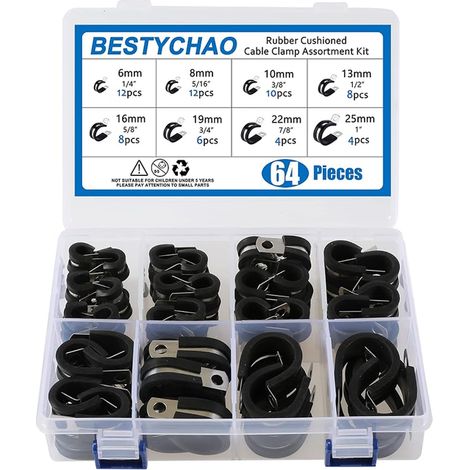 Colliers de serrage en caoutchouc, Collier de serrage doublé en acier inoxydable p clips tuyau pinces (1/5)