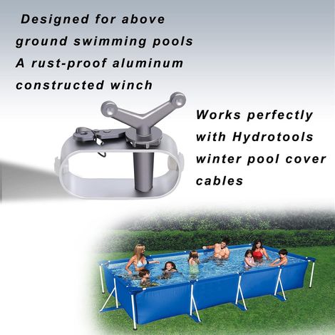 Treuil pour câble de bâche pour piscine hors sol, adapté aux piscines rondes ou ovales, fabriqué en aluminium antirouille. (1/4)